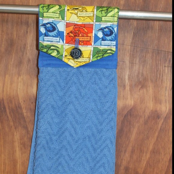 HARRY POTTER BLUE PRINT 4 HOUSES HANDMADE HANGING KITCHEN TOWEL COTTON TOWEL - Picture 2 of 4